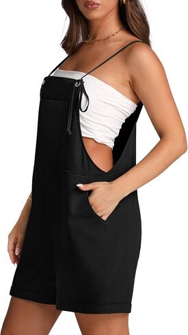 OFEEFAN Womens Shorts Overalls Sleeveless Adjustable Strap Short Rompers Jumpsuit With Pockets in Saudi Arabia
