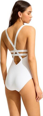 Seafolly Women's Active Deep V Plunge Maillot One Piece Swimsuit in Saudi Arabia