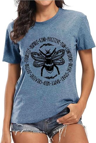 Bee Shirt Womens Graphic Tshirts Funny Inspirational Teacher Shirt Novelty Casual Short Sleeve Tee Top in Kuwait