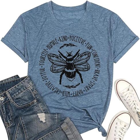 Bee Shirt Womens Graphic Tshirts Funny Inspirational Teacher Shirt Novelty Casual Short Sleeve Tee Top in Kuwait
