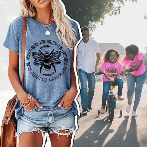 Bee Shirt Womens Graphic Tshirts Funny Inspirational Teacher Shirt Novelty Casual Short Sleeve Tee Top in Kuwait