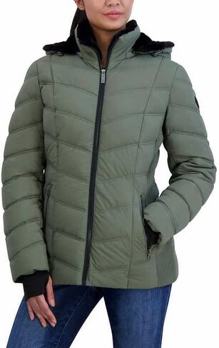 Nautica Women's Stretch Puffer Detachable Hood Fleece Pockets Jacket in Kuwait