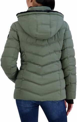 Nautica Women's Stretch Puffer Detachable Hood Fleece Pockets Jacket in Kuwait