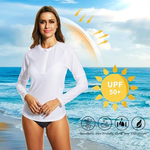 قميص سباحة نسائي من HODOSPORTS Rashguard UPF 50+ بنصف سحاب أمامي للحماية من الشمس وأكمام طويلة in Kuwait