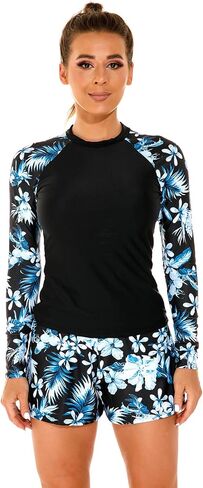 Womens Rash Guards Long Sleeve Swim Shirt Crop Top Shorts Two Piece Swimsuits UV Protection UPF 50 Bathing Suit in Kuwait