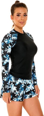 Womens Rash Guards Long Sleeve Swim Shirt Crop Top Shorts Two Piece Swimsuits UV Protection UPF 50 Bathing Suit in Kuwait