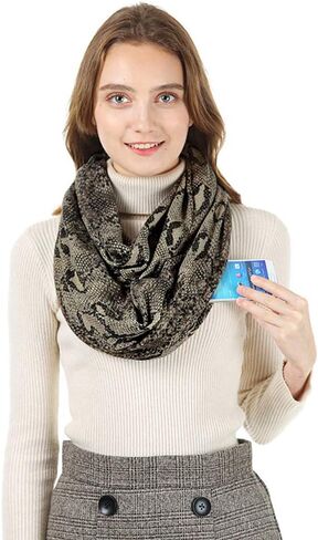 GERINLY Leopard Pocket Scarf for Women Warm Travel Zip Infinity Scarf for Winter in Saudi Arabia