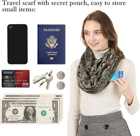 GERINLY Leopard Pocket Scarf for Women Warm Travel Zip Infinity Scarf for Winter in Saudi Arabia