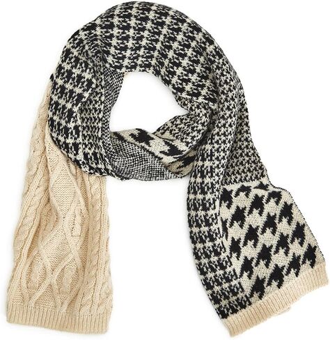 Two's Company Pattern Play Multi Size Hounds Tooth Print with Mix of Knit Patterns Scarf, 72-inch Length, Polyester, Women Accessories, Multicolor, 14" W x 72" L in Kuwait