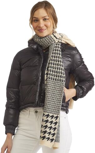 Two's Company Pattern Play Multi Size Hounds Tooth Print with Mix of Knit Patterns Scarf, 72-inch Length, Polyester, Women Accessories, Multicolor, 14" W x 72" L in Kuwait