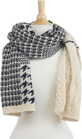 Two's Company Pattern Play Multi Size Hounds Tooth Print with Mix of Knit Patterns Scarf, 72-inch Length, Polyester, Women Accessories, Multicolor, 14" W x 72" L in Kuwait