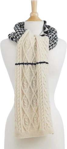 Two's Company Pattern Play Multi Size Hounds Tooth Print with Mix of Knit Patterns Scarf, 72-inch Length, Polyester, Women Accessories, Multicolor, 14" W x 72" L in Kuwait