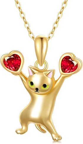 قلادة من الذهب عيار 14 قيراط من ميرينيت بتصميم القطة الراقصة للنساء والفتيات من الذهب الحقيقي قلادة هدية مجوهرات لصديقتك، هدية عيد ميلاد لها in Kuwait