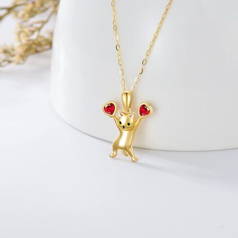 قلادة من الذهب عيار 14 قيراط من ميرينيت بتصميم القطة الراقصة للنساء والفتيات من الذهب الحقيقي قلادة هدية مجوهرات لصديقتك، هدية عيد ميلاد لها in Kuwait