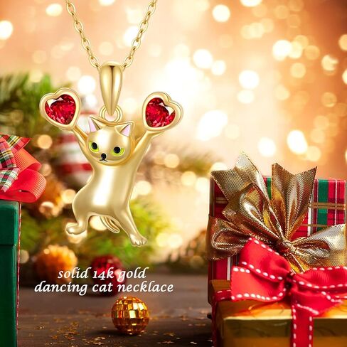قلادة من الذهب عيار 14 قيراط من ميرينيت بتصميم القطة الراقصة للنساء والفتيات من الذهب الحقيقي قلادة هدية مجوهرات لصديقتك، هدية عيد ميلاد لها in Kuwait