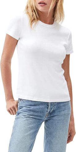Michael Stars Women's Fitted Lexy Tee - Short Cap Sleeve, High Crew Neck in Saudi Arabia