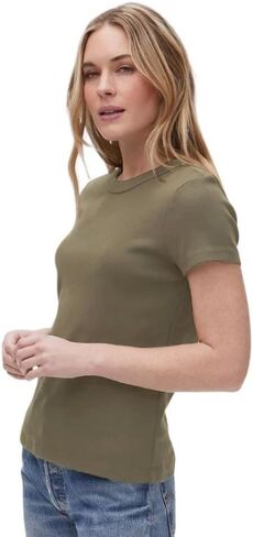Michael Stars Women's Fitted Lexy Tee - Short Cap Sleeve, High Crew Neck in Saudi Arabia