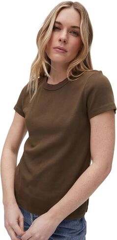 Michael Stars Women's Fitted Lexy Tee - Short Cap Sleeve, High Crew Neck in Saudi Arabia