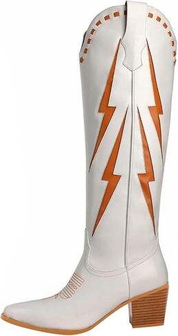 حذاء MissHeel برقبة رعاة البقر بلون متباين للنساء حتى الركبة in Kuwait