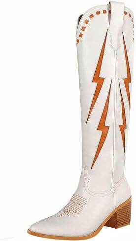 حذاء MissHeel برقبة رعاة البقر بلون متباين للنساء حتى الركبة in Kuwait