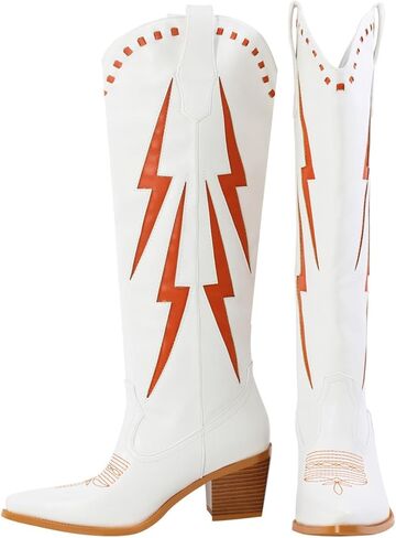 حذاء MissHeel برقبة رعاة البقر بلون متباين للنساء حتى الركبة in Kuwait