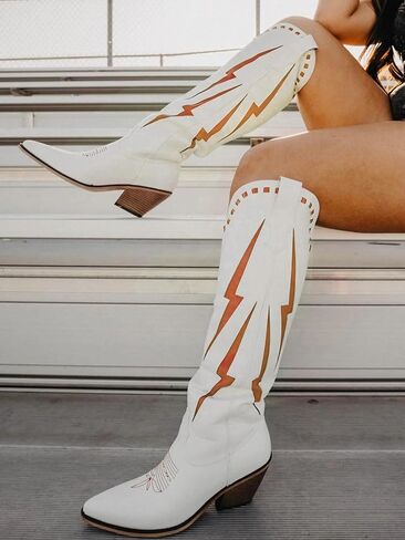 حذاء MissHeel برقبة رعاة البقر بلون متباين للنساء حتى الركبة in Kuwait