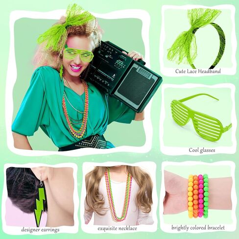 Ideashop 80s Accessories for Women, 80s Costumes for Women, 80s Outfit for Women Girls 80s Cosplay Party Accessories in Kuwait
