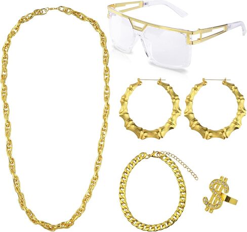 إكسسوارات الهيب هوب من Fraiieon 90s أزياء 80s للنساء والرجال مغني الراب في المدرسة القديمة ملابس DJ للحفلات للفتيات/الأطفال in Kuwait