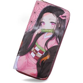 Roffatide Anime Demon Slayer Wallets Kamado Nezuko Zipper Wallet Faux Leather Long Wallet for Women Men in Saudi Arabia