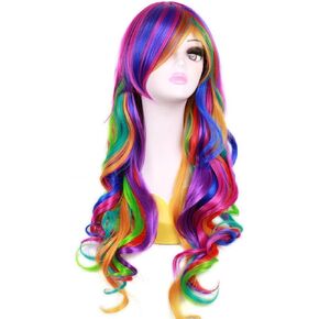 RightOn Fashion Women Girls Milk Grey Long Curly Soft Wave Cosplay Wig with Wig Cap