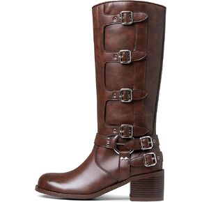 Cossansan Knee High Boots Women- Classic Chunky Boots for Women Fashion Buckles Boots Square Toe Pull On Riding Boots for Women Comfortable Cowgirl Boots in Kuwait