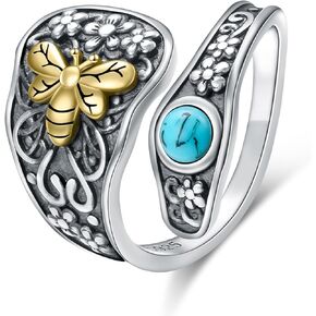Yearace Spoon Ring for Women 925 Sterling Silver Oxidized Spoon Ring Adjustable Ring Turquoise Spoon Ring Jewelry Gifts for Women