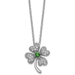 FB JEWELS Solid Cheryl M 925 Sterling Silver Gla925 Sterling Silver Sim. Emerald and Cubic Zirconia CZ 4-Leaf Clover Necklace in Saudi Arabia