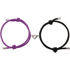 YUQCUZEU 2pcs Heart Shaped Couple Bracelets Matching Chain Rope Friendship Bracelet Gift for Boyfriend Girlfriend Women Men