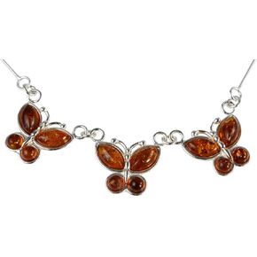 HolidayGiftShops Amber Jewelry for Women - Baltic Honey Amber Earrings, Amber Bracelet, Amber Necklace Butterflies - Sterling Silver Jewelry Collection