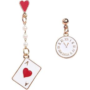 coadipress Asymmetric Poker Card Earrings for Women Girls Fashion Funny Gold Plated Red Hearts and Black Spades Playing Cards Ace Dangle Drop Earrings Jewelry Gift in Saudi Arabia