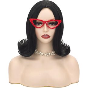 FALAMKA Women's Short Brown Wig Bob Cosplay Wig Costume Halloween with Black Glass