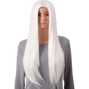 Onedor 31 Inches Silver Blue Straight Long Synthetic Hair Women Full Head Cosplay Wig with Wig Cap