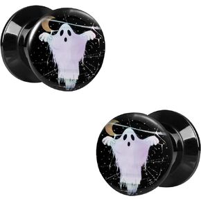 CAIRIAC Happy Halloween Ghost مقاييس الأذن المقابس 0 جرام قياس الأقراط 8 مم أكريليك مزدوج متوهج سدادة برغي خلفي للأذنين (أسود، زوج واحد) in Kuwait