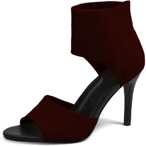 JishinGal Women's Peep Toe Stiletto Heeled Sandals Stretchy Knit Open Toe High Heels for Dressy Wedding
