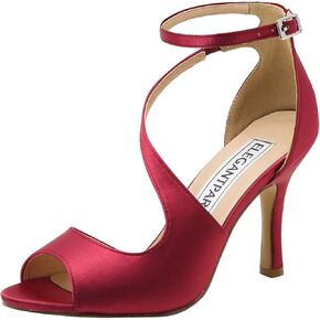 ELEGANTPARK Women's Peep Toe High Heels Ankle Straps Buckles Satin Evening Party Prom Sandals
