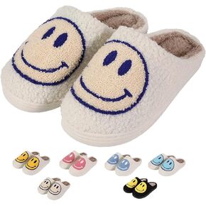 LEZIRTOI Retro Fuzzy Face Slippers for Women men， Womens Girls Cute Yellow the Lable Face House Slippers for Indoor Outdoor Pink/White/Black/Blue