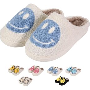 LEZIRTOI Retro Fuzzy Face Slippers for Women men， Womens Girls Cute Yellow the Lable Face House Slippers for Indoor Outdoor Pink/White/Black/Blue