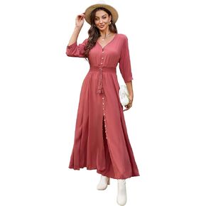 VintageClothing Women's Floral Maxi Dresses with Sleeves Flowy Boho Beach Dress