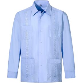 Mens Shirts Guayabera Shirts Cuban Long Sleeve Mexican Shirts for Men in Saudi Arabia