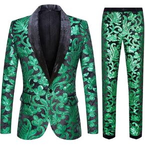 CARFFIV Men Fashionable Floral Pattern Sequins Two Pieces Set Suits
