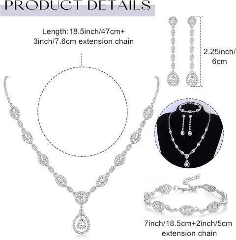 YADOCA Wedding Bridal Jewelry Set For Women Silver Prom Costume Jewelry Sets Rhinestone Crystal Teardrop Necklace Earrings Bracelet Bridesmaid Jewelry Accessories Blue Silver Red Rose Gold in Saudi Arabia