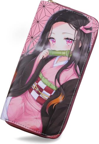 Roffatide Anime Demon Slayer Wallets Kamado Nezuko Zipper Wallet Faux Leather Long Wallet for Women Men in Saudi Arabia