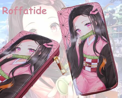 Roffatide Anime Demon Slayer Wallets Kamado Nezuko Zipper Wallet Faux Leather Long Wallet for Women Men in Saudi Arabia