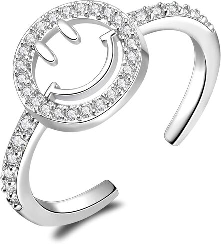 YKYLHSYXR Good Luck Happy-Face Necklaces Rings Stud-Earrings - Dainty Smile Face Jewelry with CZ Simulated Diamond, Cute Preppy Aesthetic Jewelry Gifts for Girls Women. in Kuwait